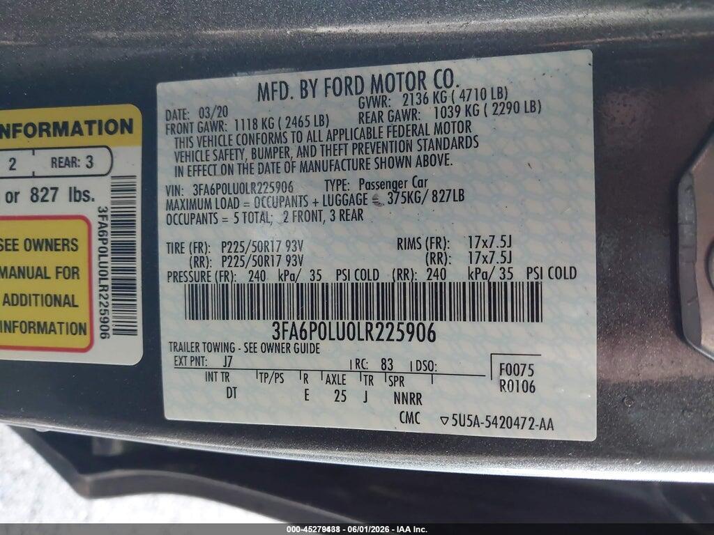 3FA6P0LU0LR225906 2020 FORD FUSION photo no. 9