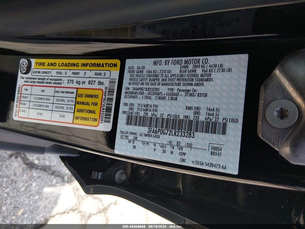 3FA6P0G72LR233283 2020 FORD FUSION photo no. 9