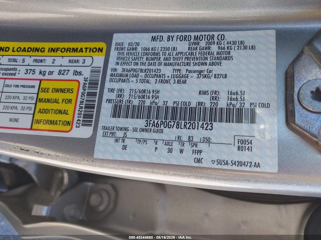 3FA6P0G78LR201423 2020 FORD FUSION photo no. 9