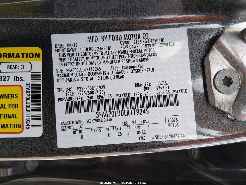 3FA6P0LU0LR119245 2020 FORD FUSION photo no. 9