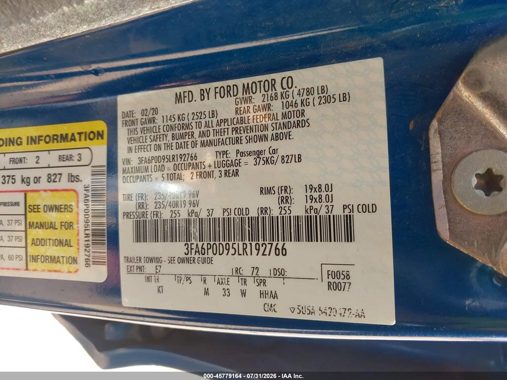 3FA6P0D95LR192766 2020 FORD FUSION photo no. 9