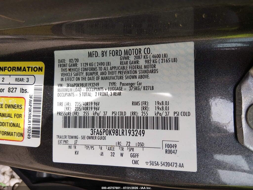 3FA6P0K98LR193249 2020 FORD FUSION photo no. 9