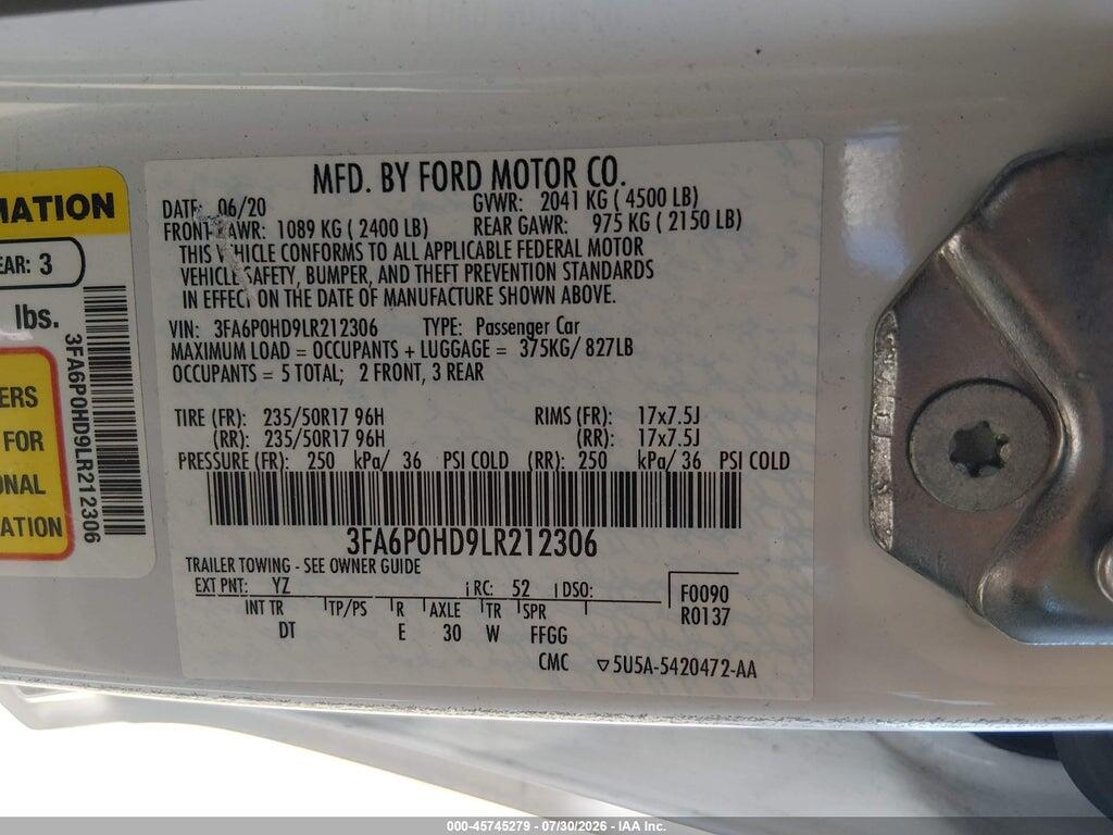 3FA6P0HD9LR212306 2020 FORD FUSION photo no. 9