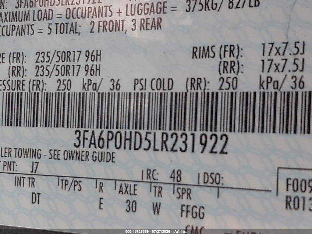 3FA6P0HD5LR231922 2020 FORD FUSION photo no. 9