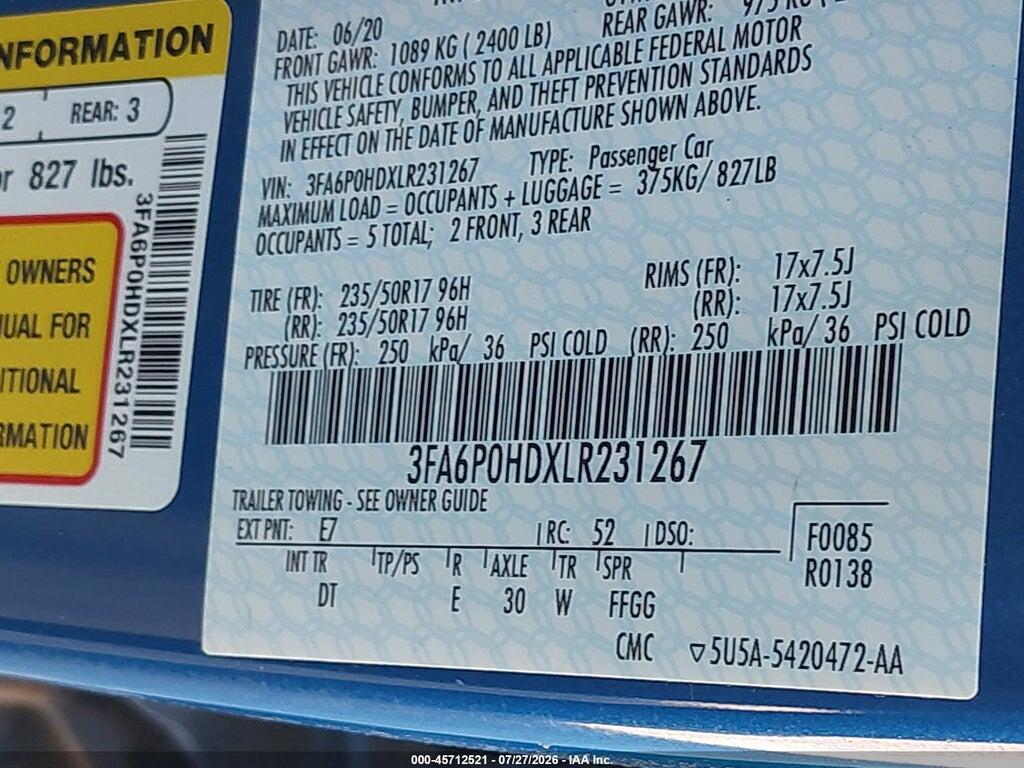 3FA6P0HDXLR231267 2020 FORD FUSION photo no. 9