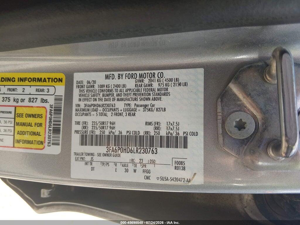 3FA6P0HD6LR230763 2020 FORD FUSION photo no. 9