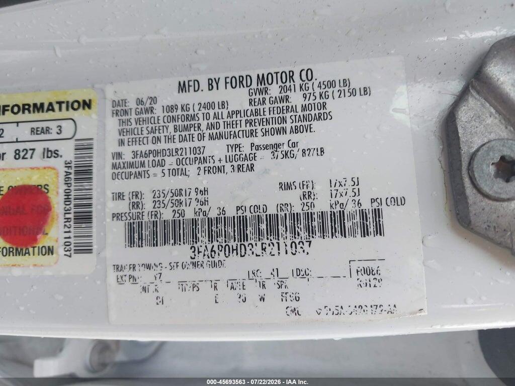 3FA6P0HD3LR211037 2020 FORD FUSION photo no. 9