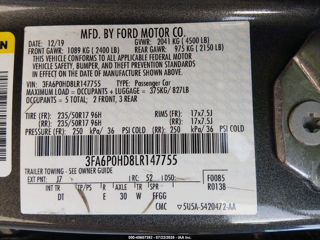 3FA6P0HD8LR147755 2020 FORD FUSION photo no. 9