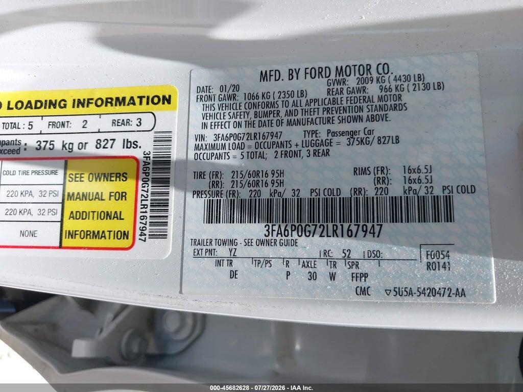 3FA6P0G72LR167947 2020 FORD FUSION photo no. 9