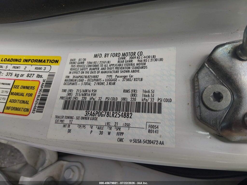 3FA6P0G78LR254882 2020 FORD FUSION photo no. 9