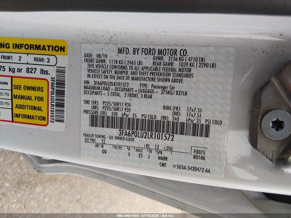 3FA6P0LU2LR101572 2020 FORD FUSION photo no. 9