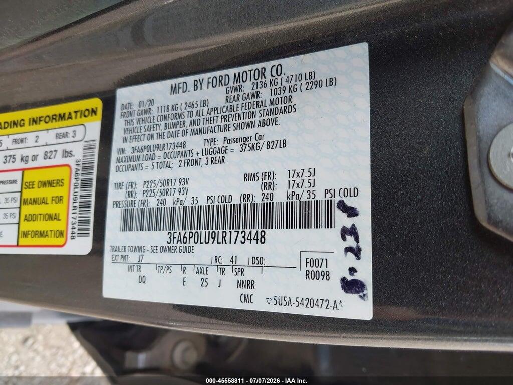 3FA6P0LU9LR173448 2020 FORD FUSION photo no. 8