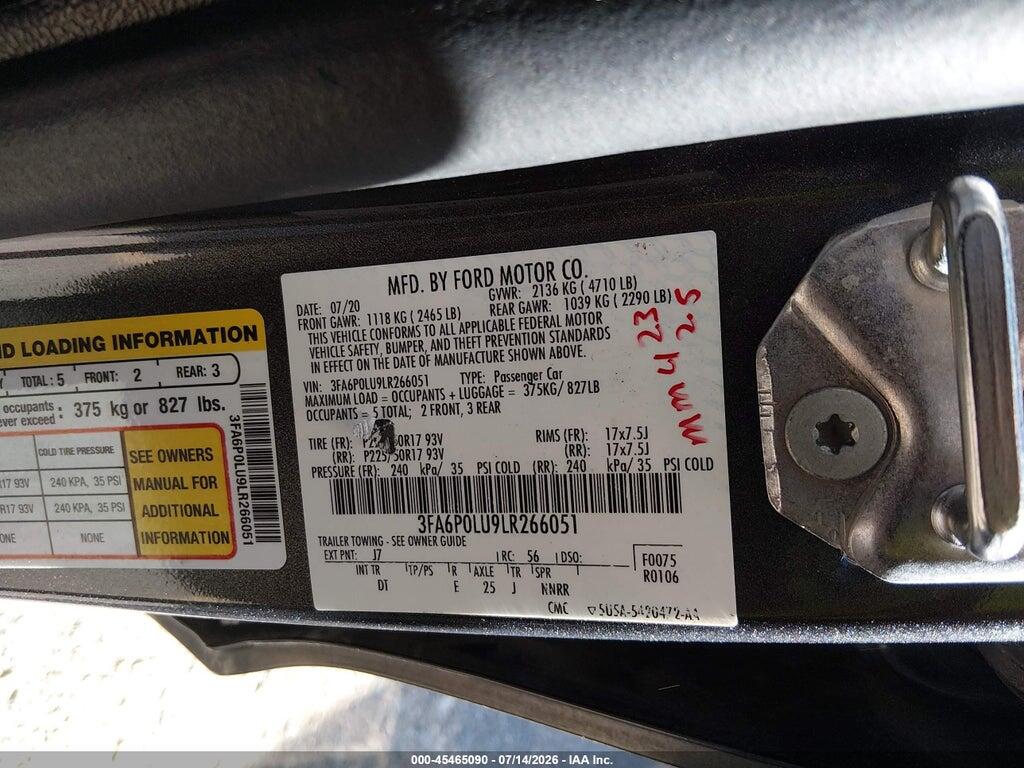 3FA6P0LU9LR266051 2020 FORD FUSION photo no. 9