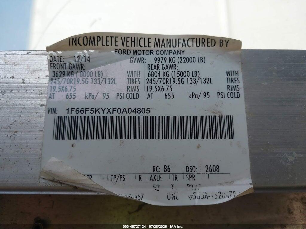 1F66F5KYXF0A04805 2015 FORD F-59 COMMERCIAL STRIPPED photo no. 9
