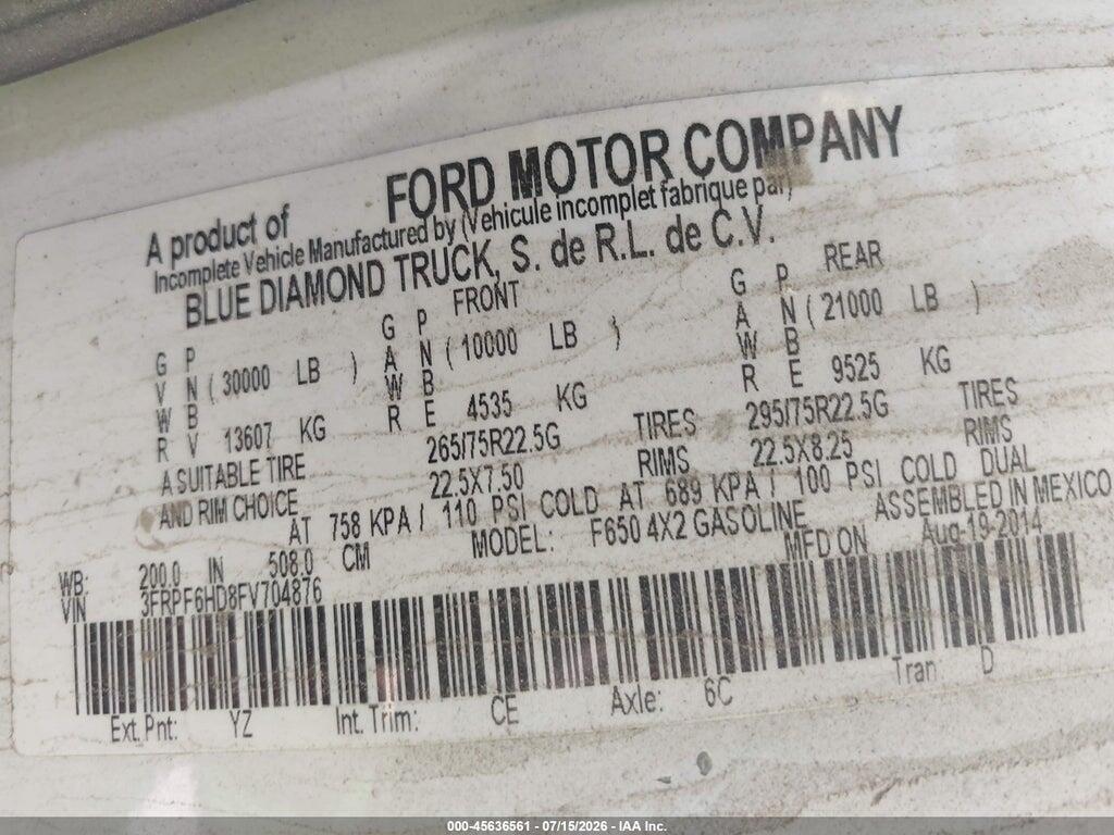 3FRPF6HD8FV704876 2015 FORD F-650 GAS photo no. 8