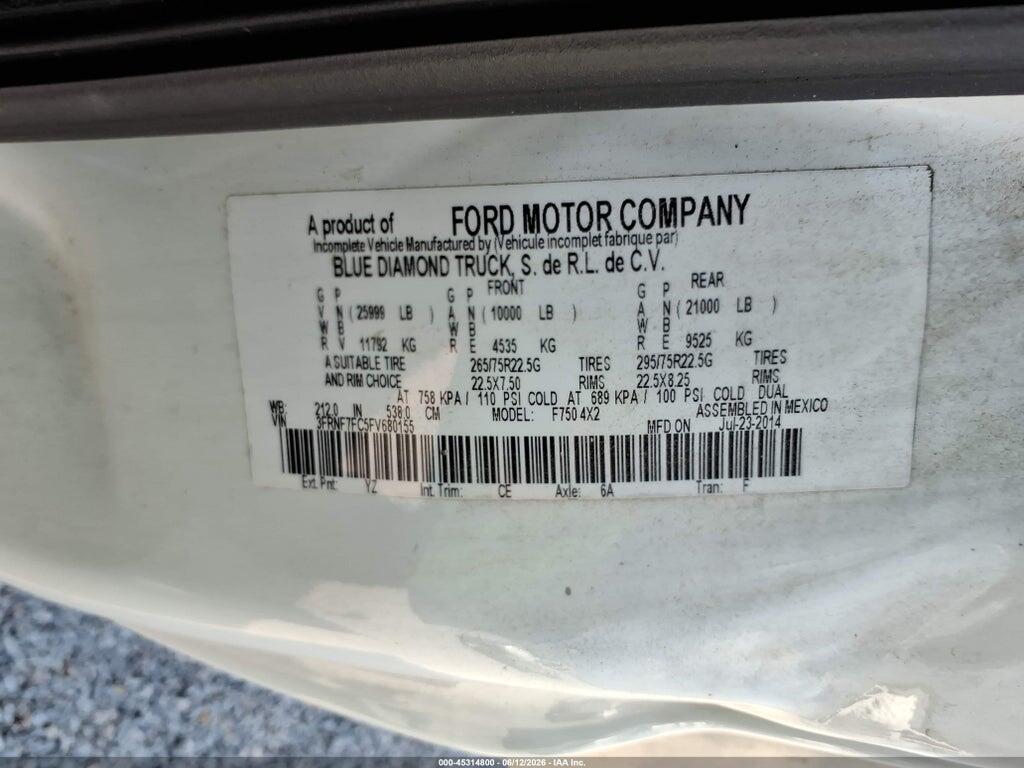 3FRNF7FC5FV680155 2015 FORD F-750 photo no. 9