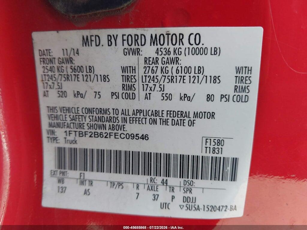 1FTBF2B62FEC09546 2015 FORD F250 photo no. 9