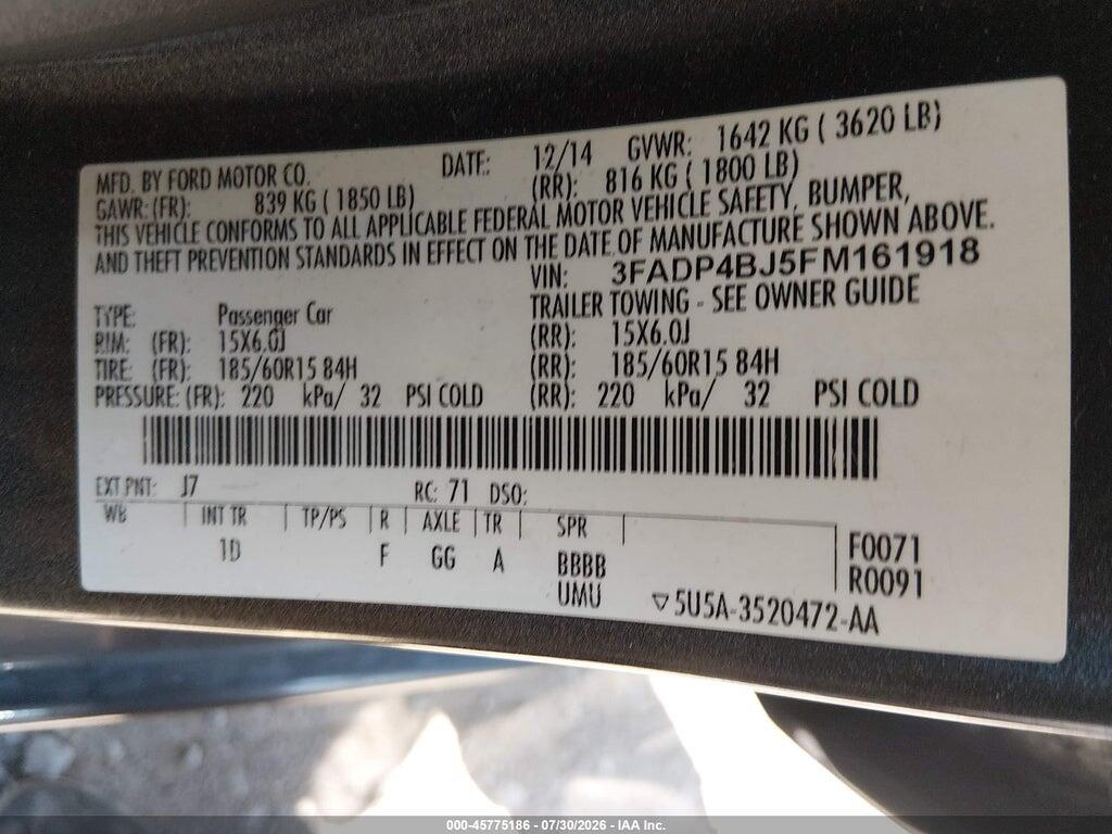 3FADP4BJ5FM161918 2015 FORD FIESTA photo no. 9