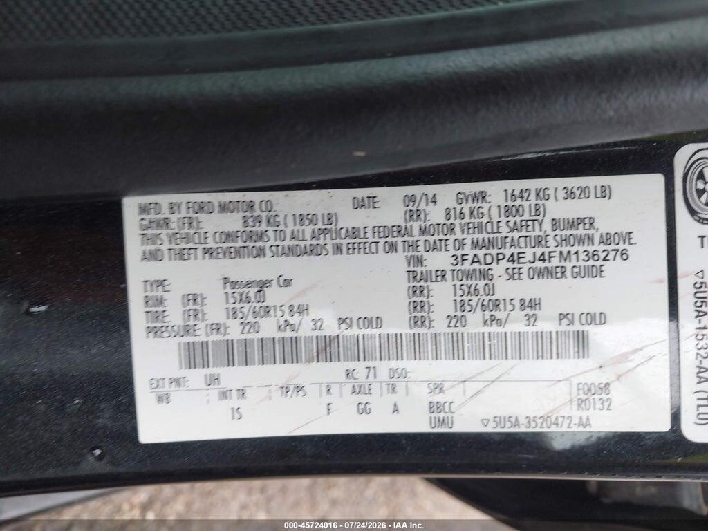 3FADP4EJ4FM136276 2015 FORD FIESTA photo no. 9