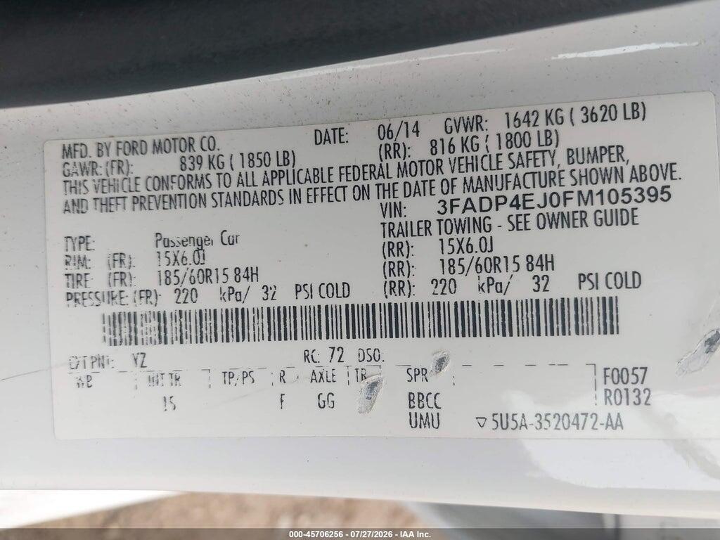 3FADP4EJ0FM105395 2015 FORD FIESTA photo no. 9