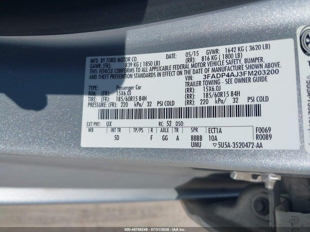 3FADP4AJ3FM203200 2015 FORD FIESTA photo no. 9