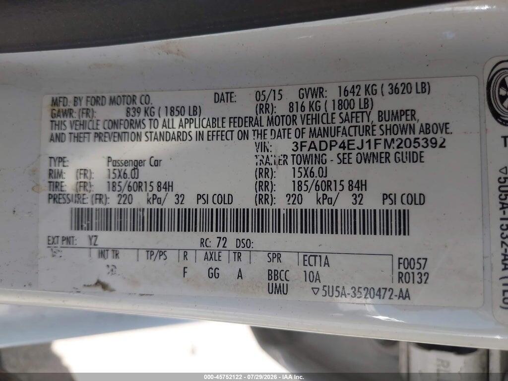 3FADP4EJ1FM205392 2015 FORD FIESTA photo no. 9