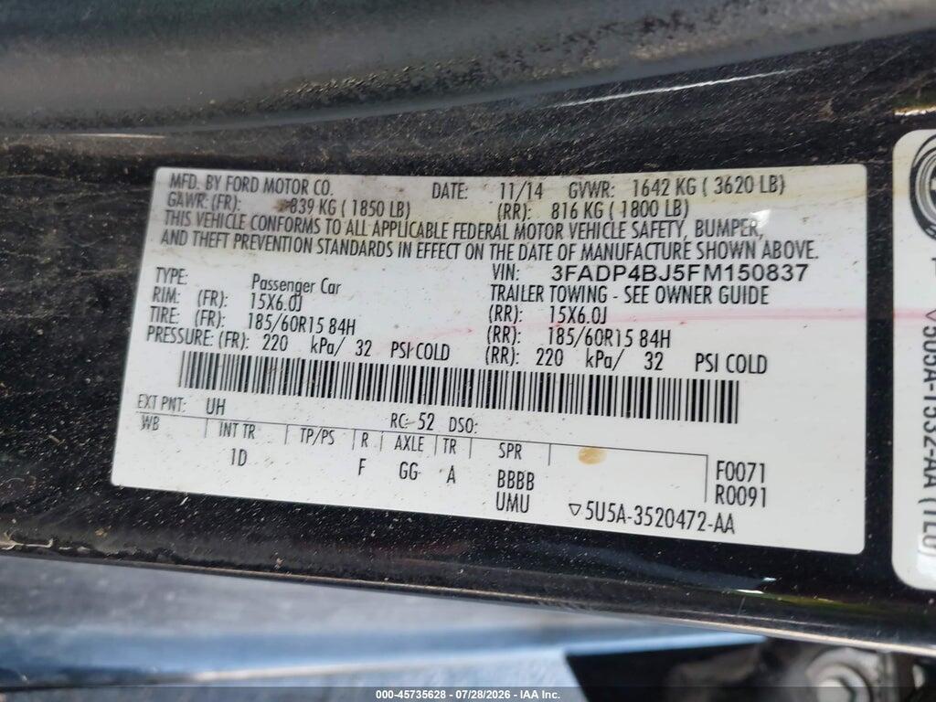 3FADP4BJ5FM150837 2015 FORD FIESTA photo no. 9