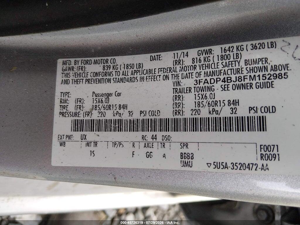 3FADP4BJ8FM152985 2015 FORD FIESTA photo no. 9