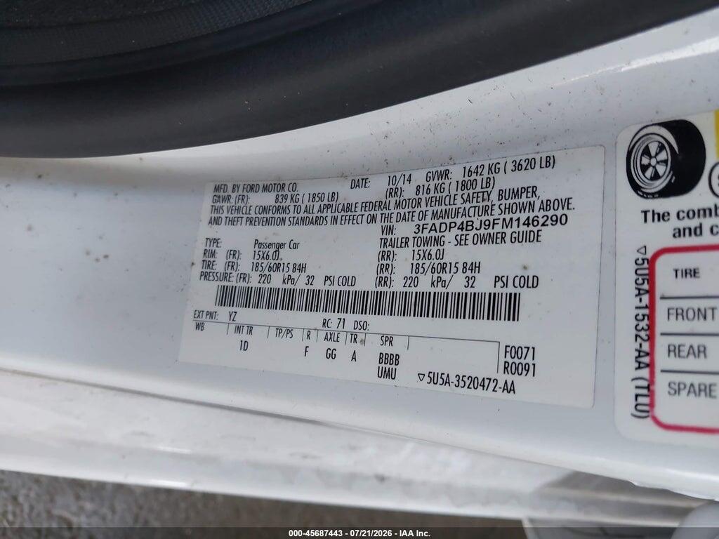 3FADP4BJ9FM146290 2015 FORD FIESTA photo no. 9