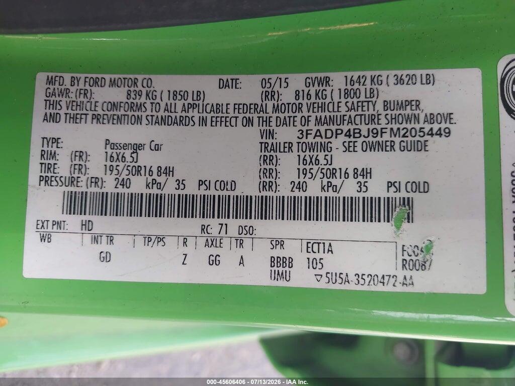 3FADP4BJ9FM205449 2015 FORD FIESTA photo no. 9