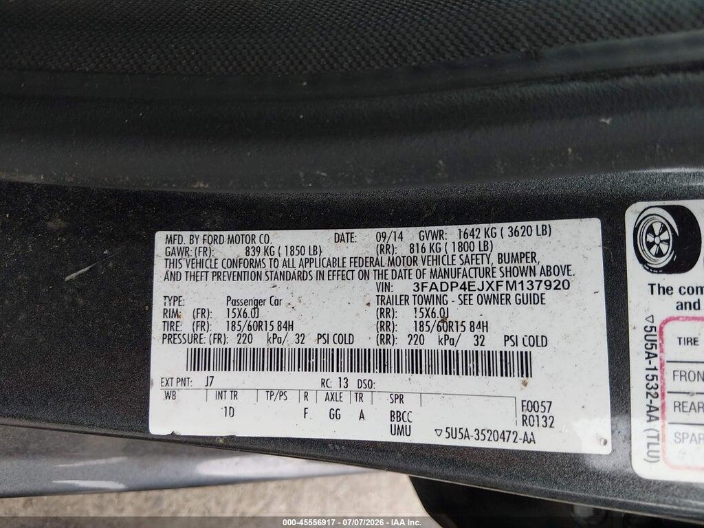 3FADP4EJXFM137920 2015 FORD FIESTA photo no. 9