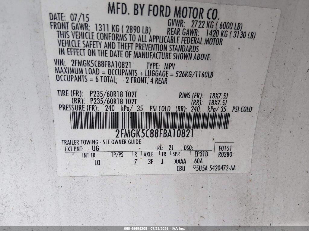 2FMGK5C88FBA10821 2015 FORD FLEX photo no. 9