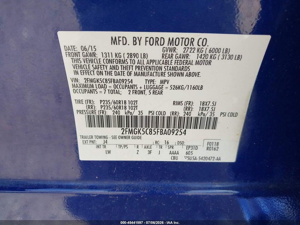 2FMGK5C85FBA09254 2015 FORD FLEX photo no. 9
