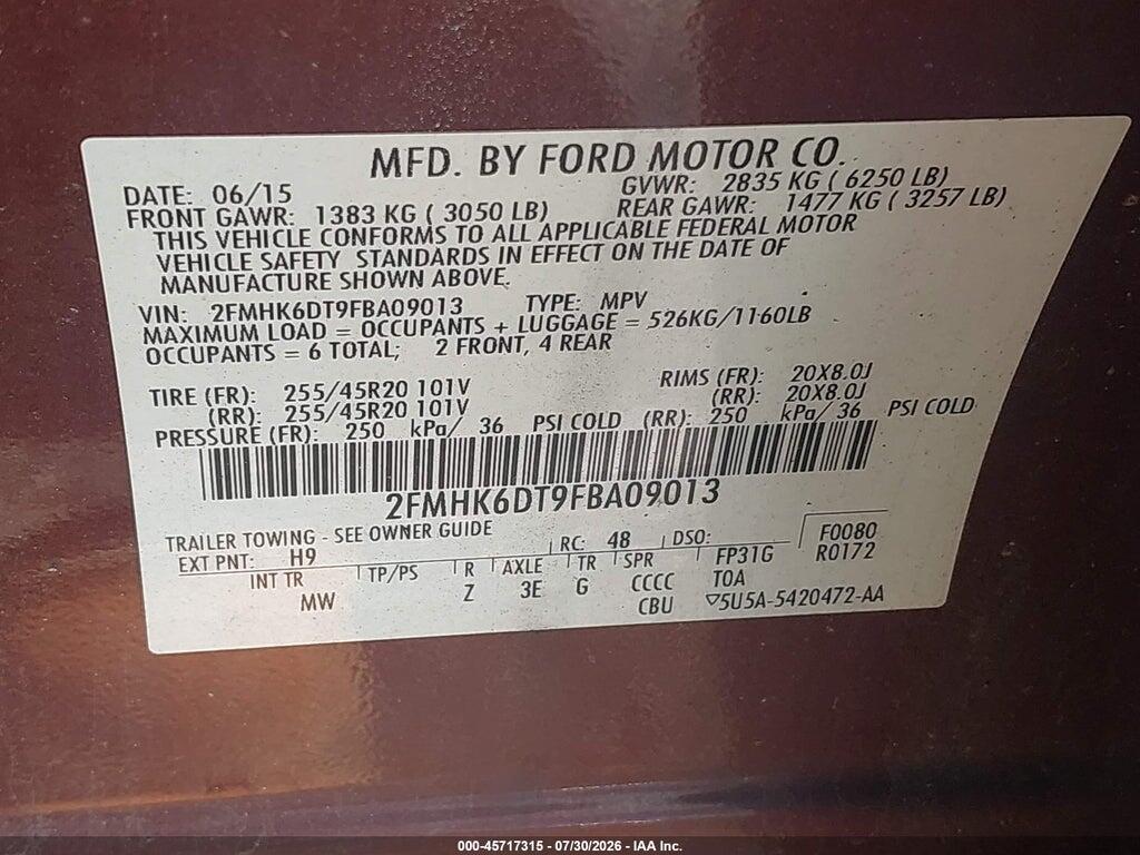 2FMHK6DT9FBA09013 2015 FORD FLEX photo no. 9