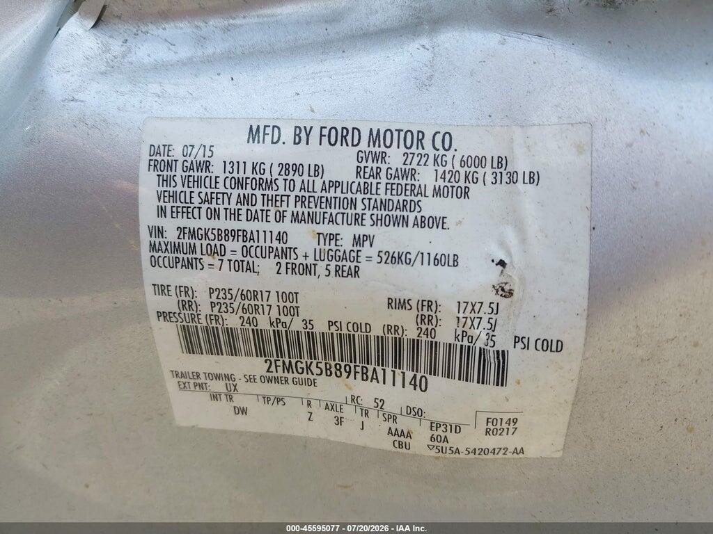 2FMGK5B89FBA11140 2015 FORD FLEX photo no. 9