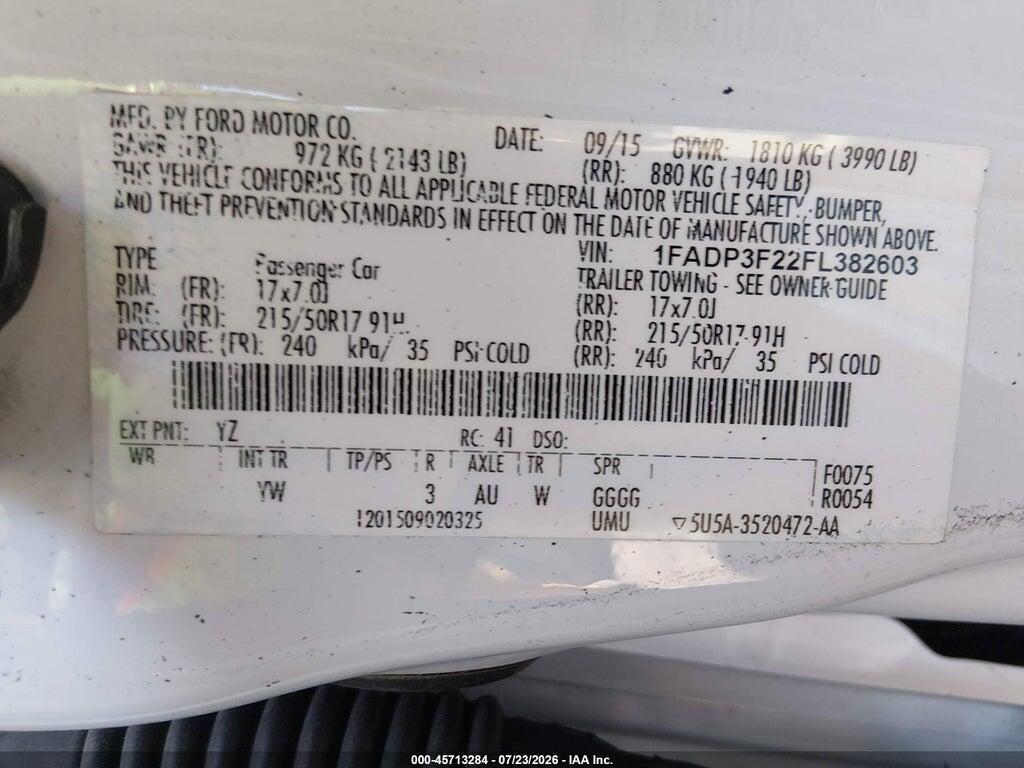 1FADP3F22FL382603 2015 FORD FOCUS photo no. 9