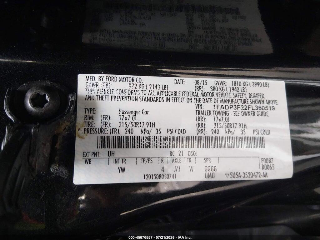 1FADP3F22FL360519 2015 FORD FOCUS photo no. 9