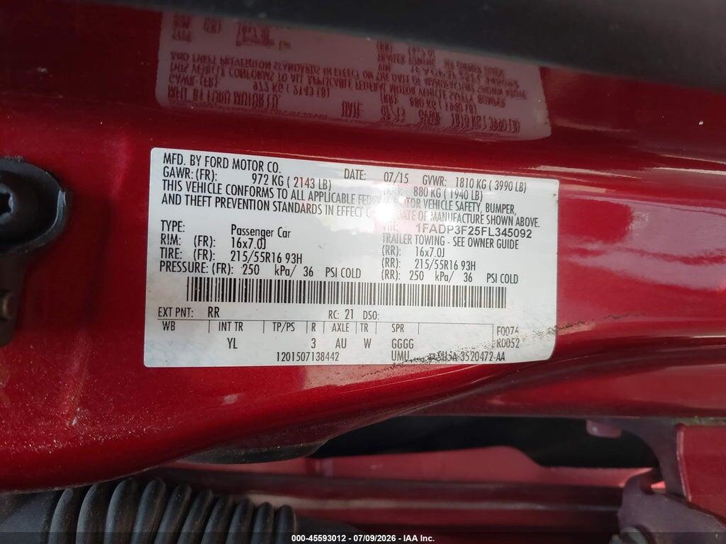 1FADP3F25FL345092 2015 FORD FOCUS photo no. 9