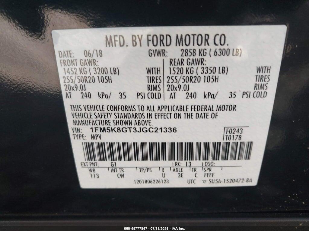 1FM5K8GT3JGC21336 2018 FORD EXPLORER photo no. 7