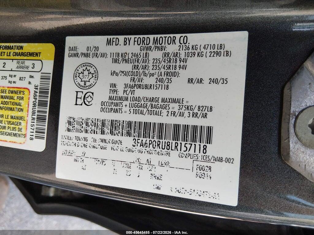 3FA6P0RU8LR157118 2020 FORD FUSION HYBRID photo no. 9