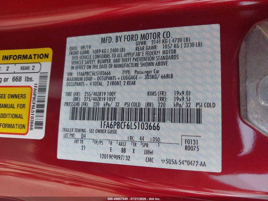 1FA6P8CF6L5103666 2020 FORD MUSTANG photo no. 9