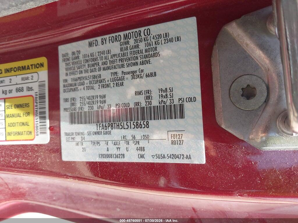 1FA6P8TH5L5158658 2020 FORD MUSTANG photo no. 9