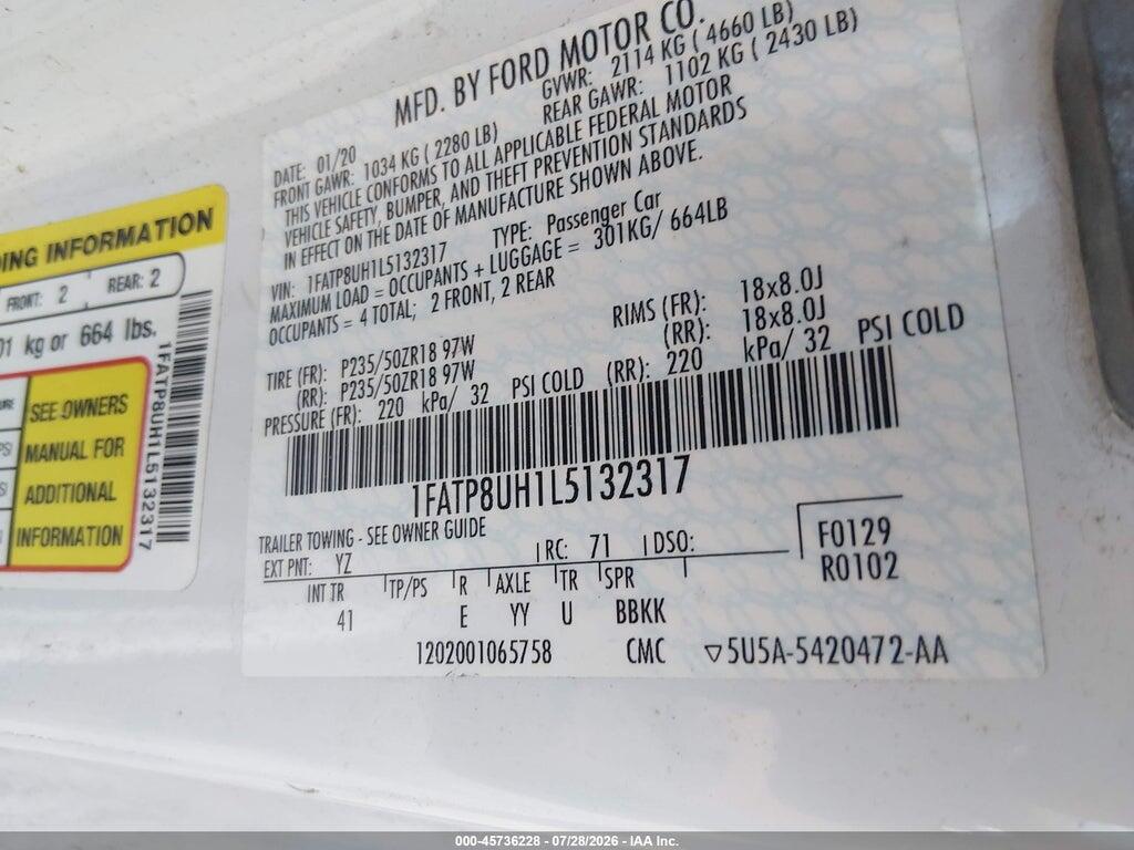 1FATP8UH1L5132317 2020 FORD MUSTANG photo no. 9
