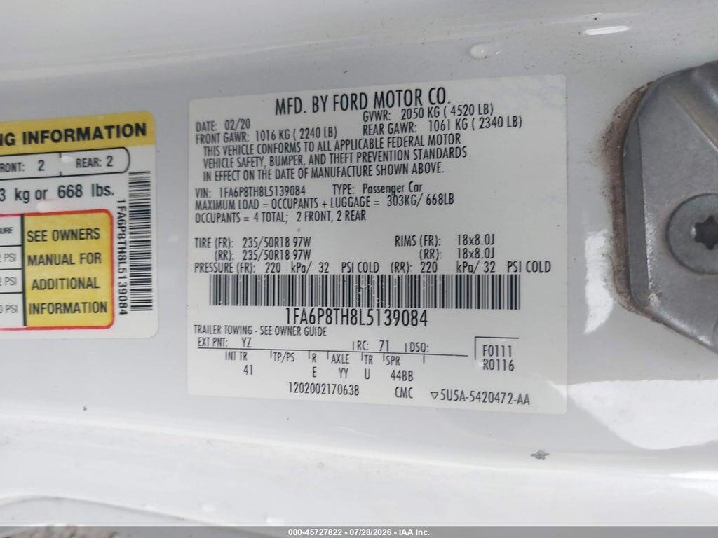1FA6P8TH8L5139084 2020 FORD MUSTANG photo no. 9
