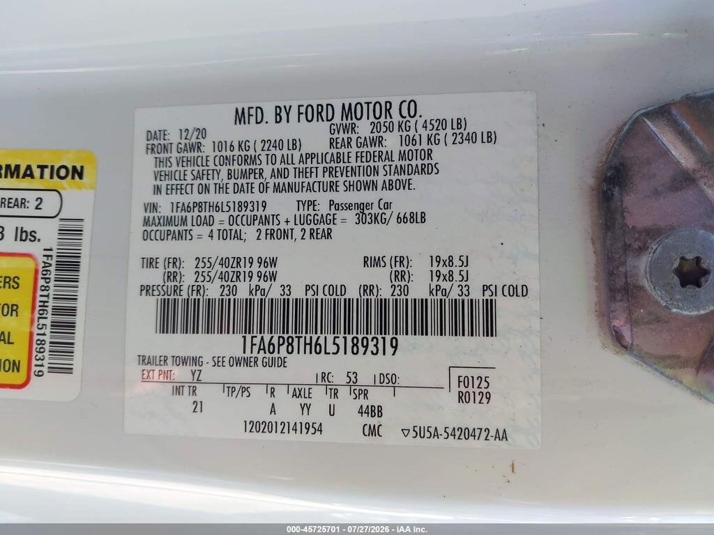 1FA6P8TH6L5189319 2020 FORD MUSTANG photo no. 9