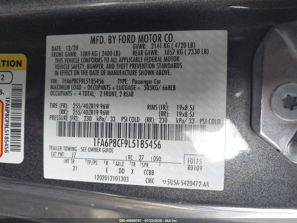 1FA6P8CF9L5185456 2020 FORD MUSTANG photo no. 9