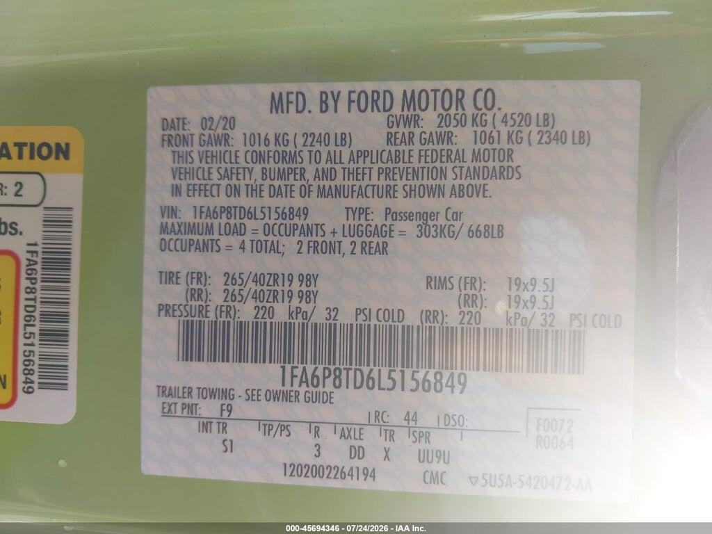 1FA6P8TD6L5156849 2020 FORD MUSTANG photo no. 9