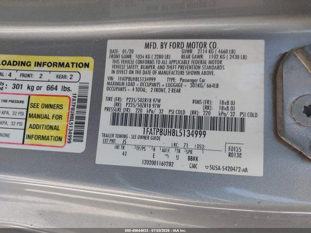 1FATP8UH8L5134999 2020 FORD MUSTANG photo no. 9