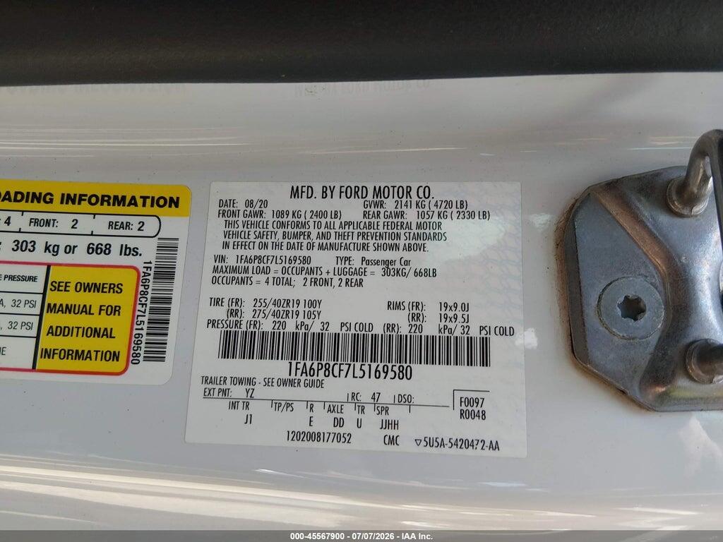 1FA6P8CF7L5169580 2020 FORD MUSTANG photo no. 9