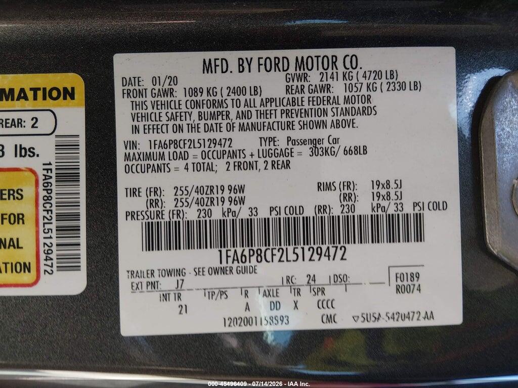 1FA6P8CF2L5129472 2020 FORD MUSTANG photo no. 9